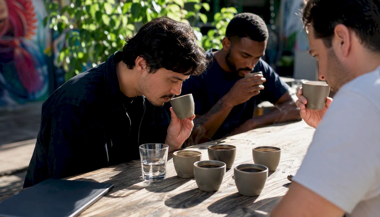 Tasting rare coffees at specialty cafe