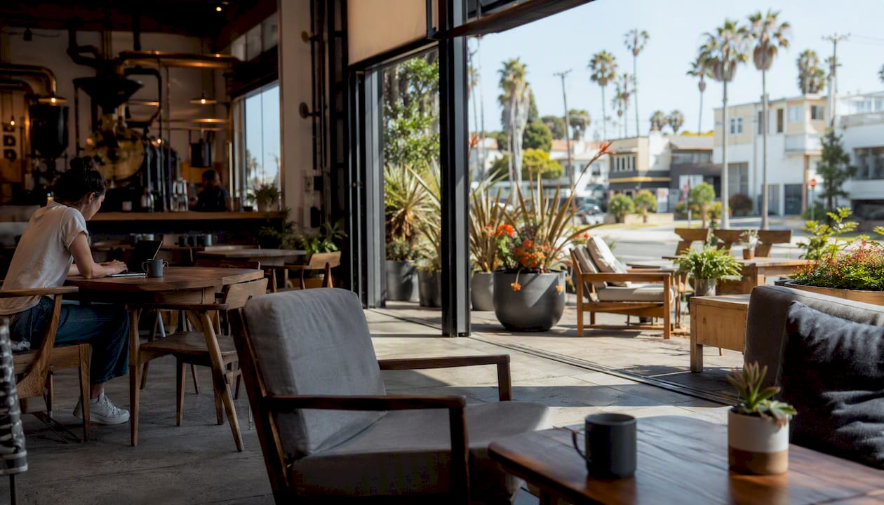 Spacious Hollywood coffee roastery and patio