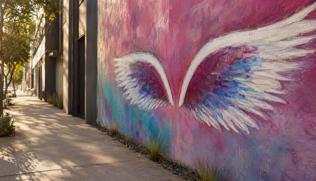 Angel Wings mural in Hollywood at morning