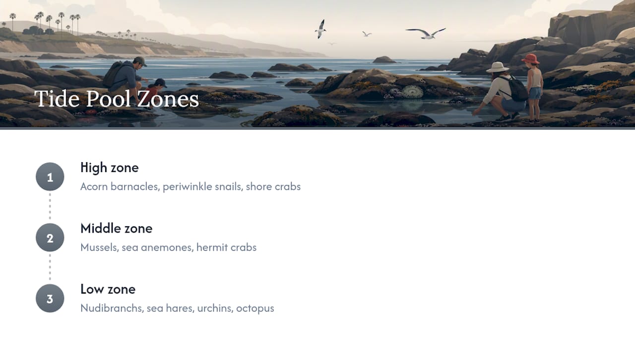 Diagram comparing marine species by tide pool zone