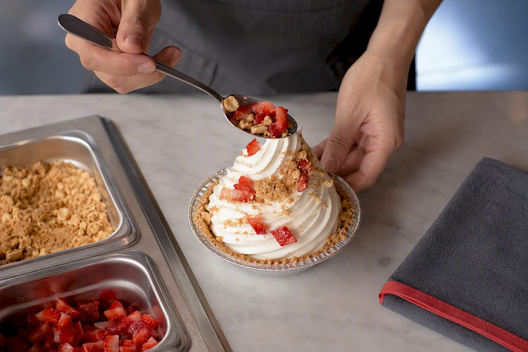Seasonal soft serve pie with fresh toppings