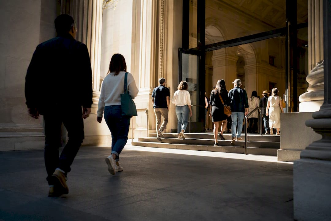 Visitors entering a Los Angeles museum