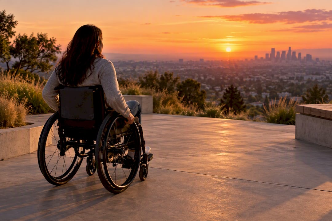Wheelchair user at Baldwin Hills overlook