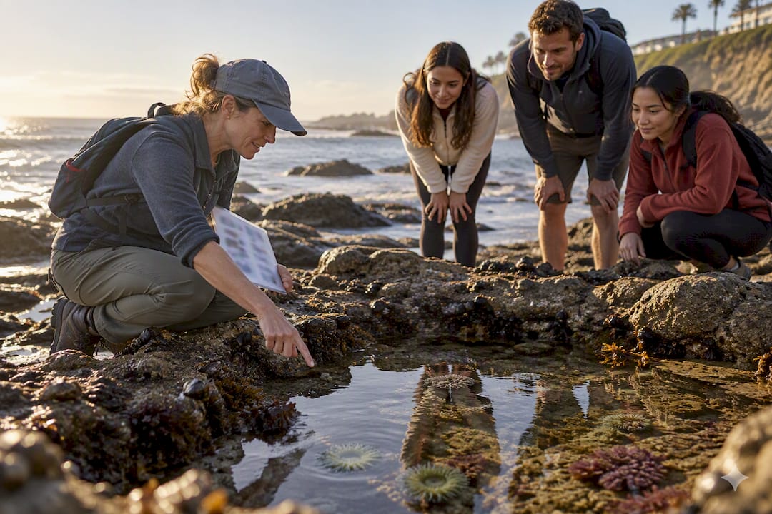 Docent teaching visitors beside Laguna tide pool