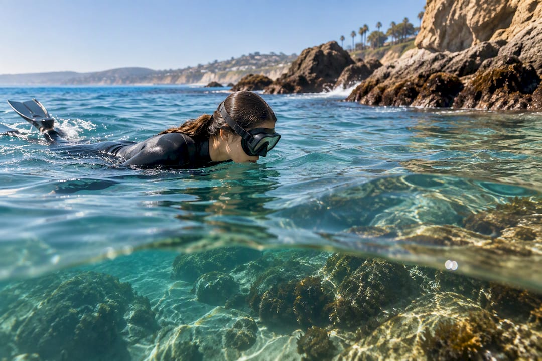 Beginner snorkeler exploring Diver's Cove shallows