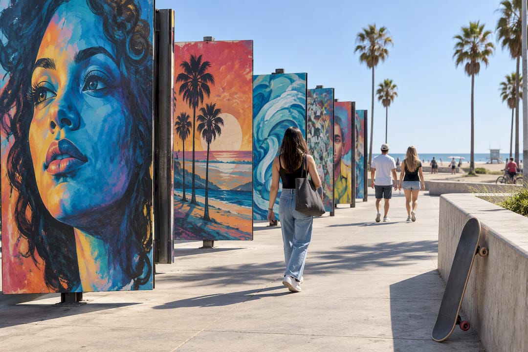 Colorful mural panels near Venice Beach