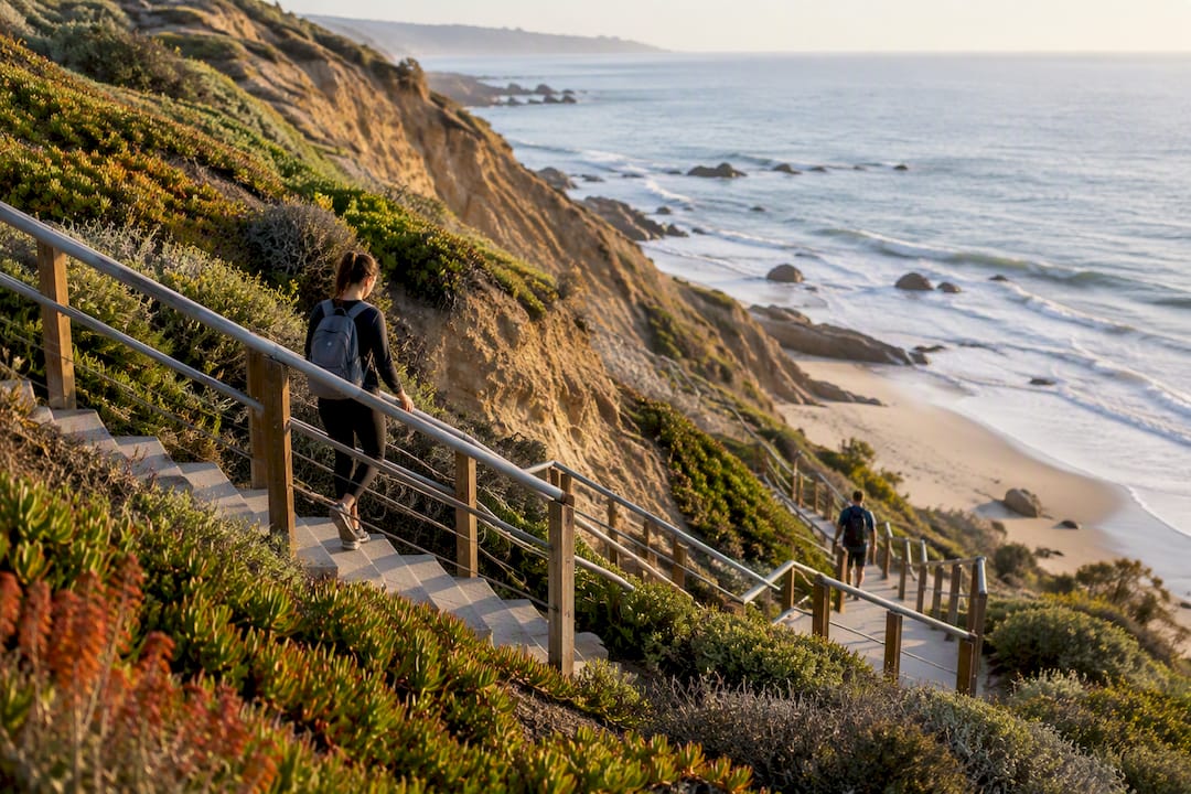 Maintained stairway down Malibu coastal bluff