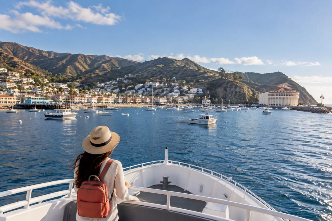Ferry approaching Avalon harbor on Catalina Island