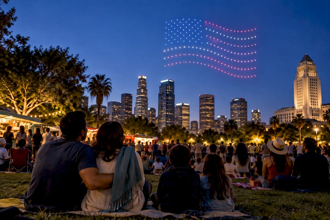 LA festival crowd watching drone show