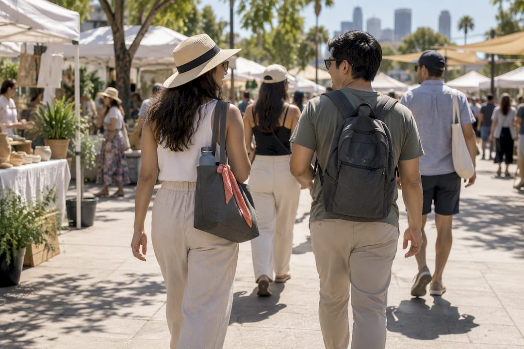 Festivalgoers dressed for hot summer weather