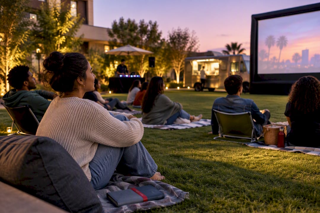 Community audience at free park movie night