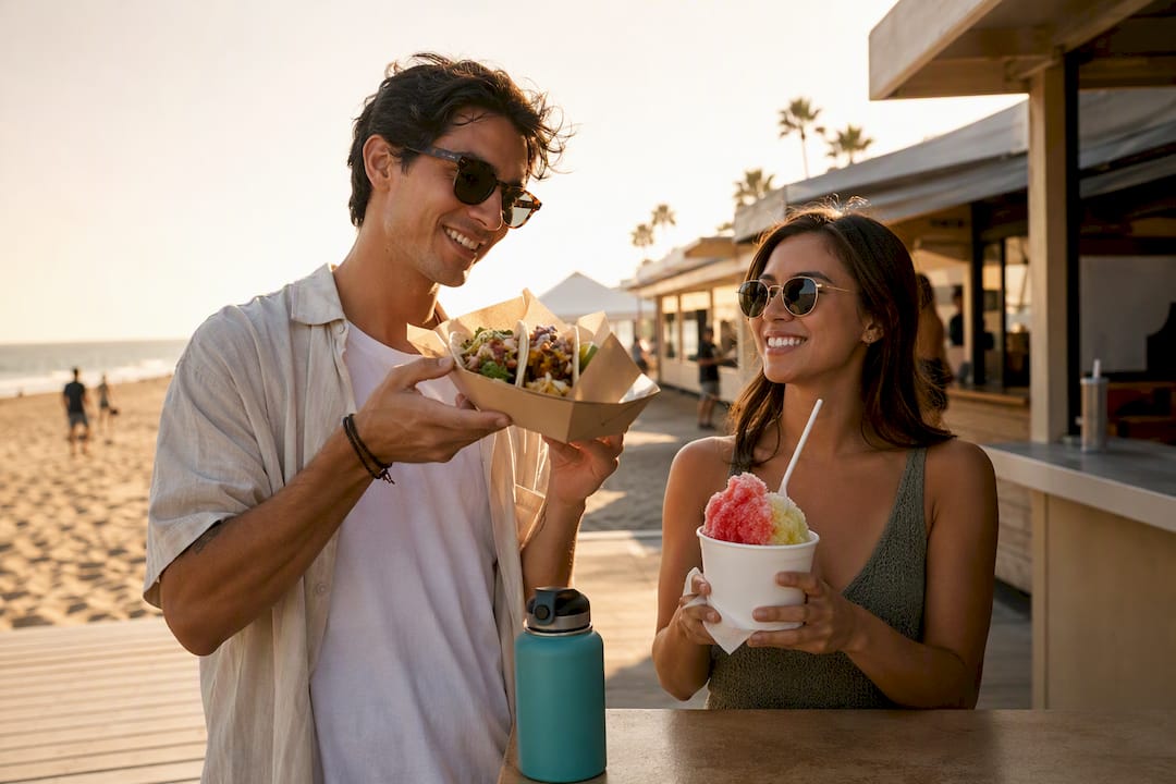 Tacos and shaved ice at beach festival