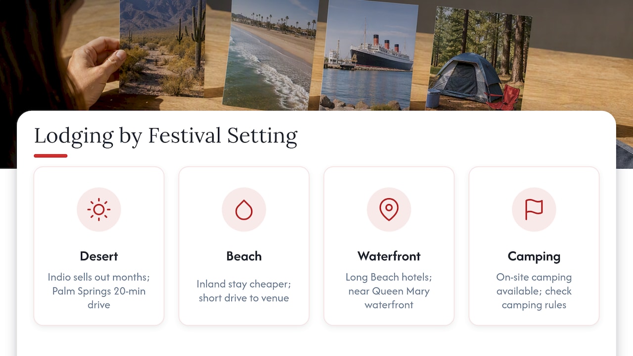 Festival lodging options by venue setting