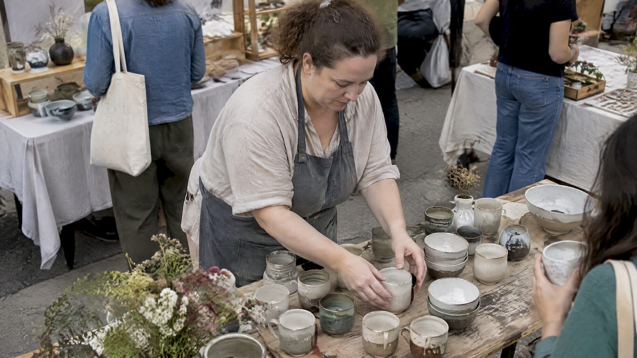 Ceramics displayed at Pasadena artisan market