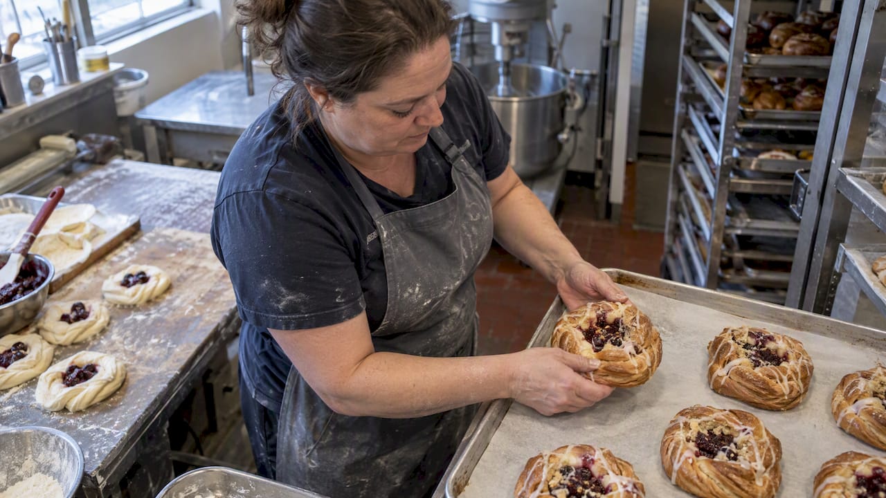 Baker preparing Danish pastry in Solvang
