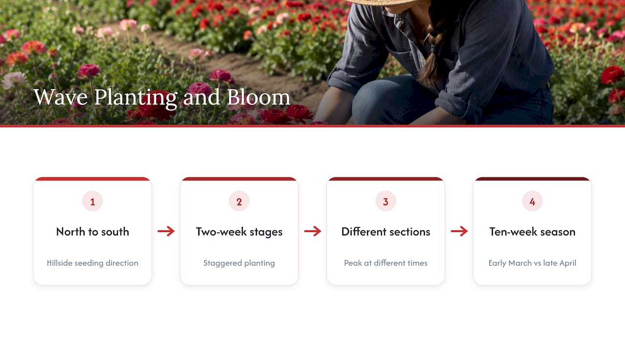 Staggered planting creates blooms across ten weeks
